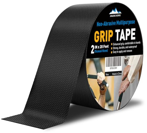 Rubber Grip Tape, 2 In x 20 Ft, Non-Abrasive Strong Adhesive Waterproof | Black, Heat Resistant, Cushion Grip, Comfortable in Hands perfect for handles, handlebars, or any slippery stuff