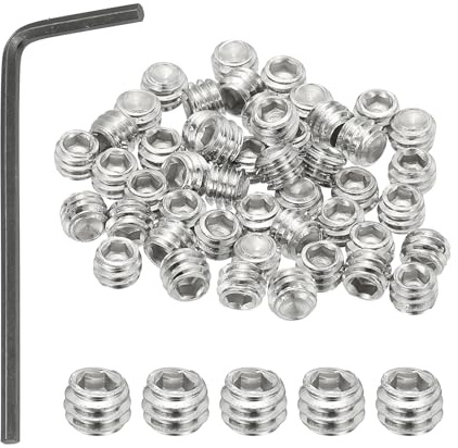 PATIKIL 50 Pcs Tornillos hexagonal Internos Sin Cabeza #8-32x1/8 | Acero Inoxidable 304, Punto Copa, Con Llave hexagonal, Para Manijas De Puerta Accesorios De Baño