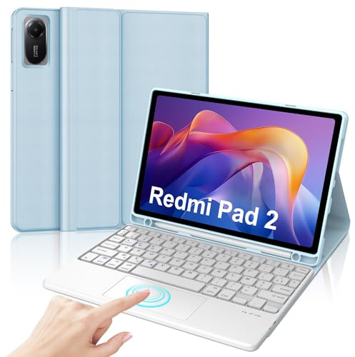 JADEMALL Clavier avec Trackpad pour Xiaomi Redmi Pad 2 11 2025, AZERTY Français Clavier Bluetooth Magnétique Détachable avec Pavé Tactile pour Tablette Redmi Pad 2 11 Pouces 2025, Bleu Ciel