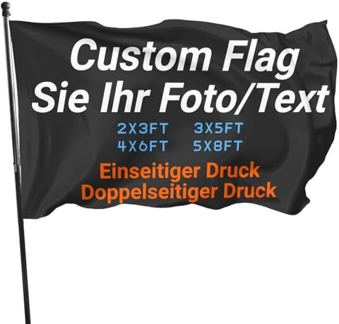 Fahne Selbst Gestalten, Personalisierte Flagge, Custom Flag, Einseitiger/Beidseitiger Druck, fügen Sie Ihr eigenes Bild/Text/Logo, für Garten im Freien (ohne Fahnenmast) (2x3FT,Einseitiger)