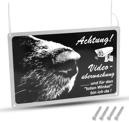 1 Stück AchtungHund Schild Videoüberwachung - Warnschild für Privatgrundstück, Zaun, Wand, Tür - Kamera Schild Überwachung mit Hund Warnung aus Aluminium, 30x20cm, Vorgebohrte Löcher