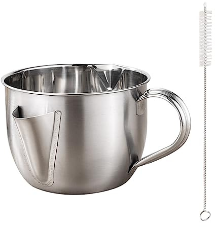 CLISPEED Stainless Steel Grease Separator Bowl Soup Strainer Pot Oil Strainer Lid and Brush Kitchen Tool for Home Restaurant