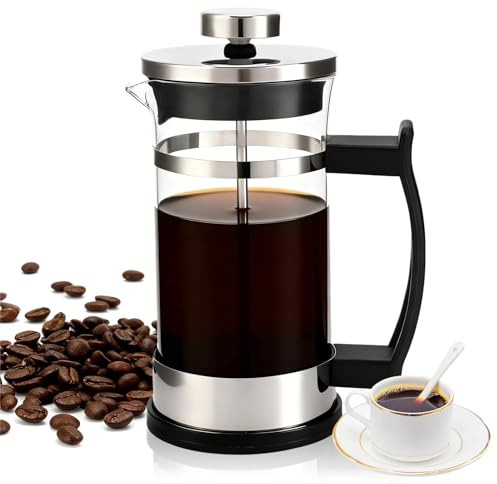 Tomedny Cafeteras de prensa francesa, cafetería de vidrio de acero inoxidable fabricante de té de cerveza fría para campamento de viajes de cocina