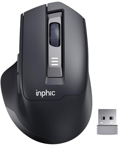 INPHIC Kabellose Maus wiederaufladbar, [Akkustand sichtbar], leises Klicken USB 2.4G schnurlose Maus für Laptop PC Computer, 6 Tasten, 2400DPI 4 Einstellstufen, Dunkelgrau