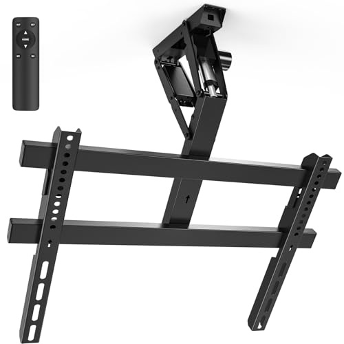 Xyndyx Elektrische TV-Deckenhalterung mit Fernbedienung für 23–55 Zoll, Flach- und Curved-TVs, für Flache & Geneigte Decken, Max. VESA 400x400 mm, Schwarz