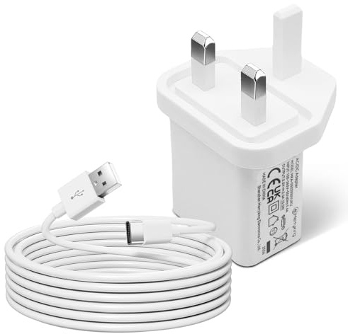 5V 2A Portable Charger UKCA Listed AC DC Adapter Universal Travel USB Wall Plug with 5M/16.4FT USB A to Type C Cable for Phones, Tablets, Speakers, Smart Watches, Headphones, and More