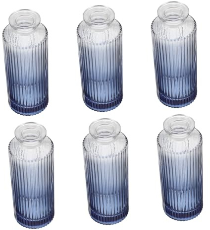 FUNOMOCYA 6 Piezas Botellas Difusoras de Vidrio Vintage con Romanesco Azul Degradado Jarrón Decorativo Transparente para Aceites Esenciales y Aromaterapia Vacío para Perfume y Ambientador