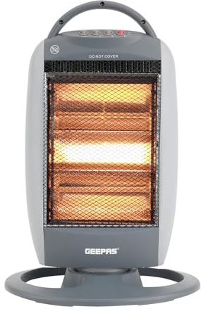 GEEPAS Halogen Heater Instant Heating Energy Efficient 3Heat 400/800/1200W | Oscillation Function Low Running Cost 3 Bar Compact Radiator