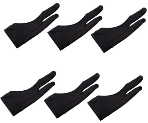 CLISPEED 6Pcs Two-Finger Artist Gloves for Tablet Drawing Digital Sketching Comfortable Anti-Smudge Touchscreen Gloves for Graphics Monitor and Tracing Pad Use