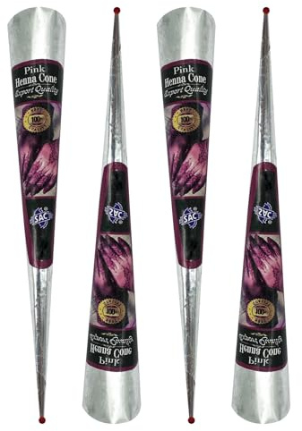 Hometimestore Natürliche Henna Cones für Sommersprossen Handgemalte Motive, Temporäre Tattoos Kegel, Rosa, 25g*4