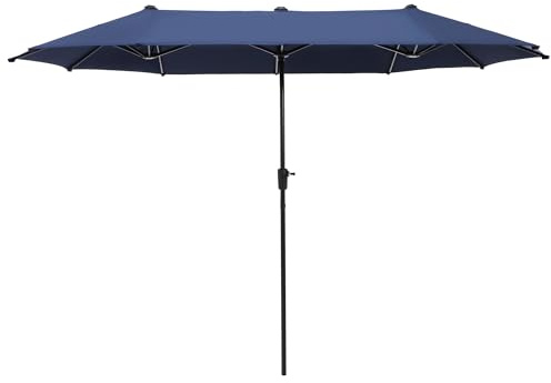 PHI VILLA 3.8 * 2m Garden Parasol Sun Protection for Patio, Outdoor Umbrella Waterproof with Crank,Navy Blue