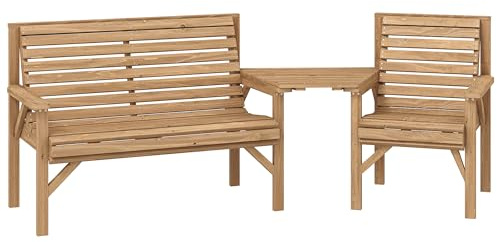 Outsunny 3 Piece Wooden Garden Furniture Set Natural Wood Finish