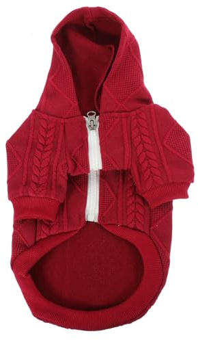 FIXOSHEE Warmer Hundepullover mit Reißverschluss und Kapuze Kuscheliger Strick Hundemantel Modische Winterbekleidung für Haustiere Rote Hundebekleidung für Hunde im Winter