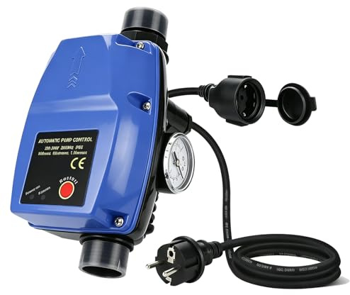 Commande de pompe, pompe d'augmentation de la pression d'eau avec protection contre la marche à sec, indicateur de pression et câble, commande de pompe IP65, interrupteur de pression max. 10 bar