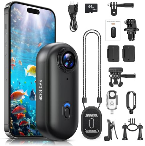 Hiwoor Action Cam, Mini Bodycam, POV Vlog Kamera 120° Weitwinkel, wasserdicht bis 30 m, 10+ Zubehörteile, 150 Min. Akkulaufzeit, Sportkamera, Radfahren, Motorradfahren, Reisen und Vlogging, 64GB TF