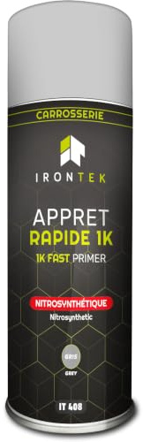 Karosserie Grundierung Spray Grau - IRONTEK - 400 ml | IT408 | Schnelltrocknend 30 Min | Korrosionsschutz | Stahl Alu Kunststoff | Schleifbar P600