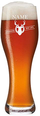 Leonardo Weizenbierglas mit Gravur personalisiert - Individuelles Glas 0,5 Liter - Männer Geschenke - Weizenglas - Weißbierglas Geburtstagsgeschenk für Papa - Geschenk-Idee - Motiv Hirsch
