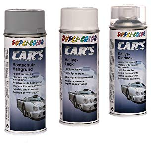 Dupli-Color Set: Dupli-Color CAR´S Rostschutz-Haftgrund, 400ml + Lack Weiß, 400ml + Klarlack, 400ml