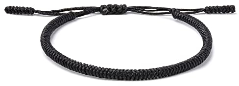 LUCKY BUDDHIST - Tibetisches Glücksarmband + Buddhistisches Geschenk! Für Männer, Frauen, Teen – Geflochtene Freundschaftsarmbänder, Handgefertigt – Einstellbares Armband für das Handgelenk (Schwarz)