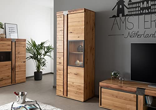 MASSIVMOEBEL24.DE | New Amsterdam Vitrine aus Massivholz #08 Wildeiche/Zerreiche - Eiche Natur, geölt Modern-Stil 80x45x204 cm massiver Schrank aus Vollholz