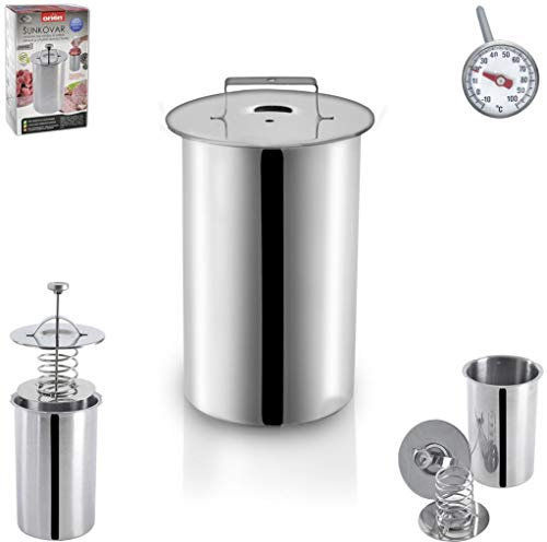 ORION GROUP Druck Schinkenkocher Edelstahl mit Thermometer Schinkenform Kochschinkenform MAX 2 kg + 1 Stück Einlagebeutel Folienbeutel
