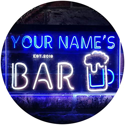 ADVPRO Personalized Your Name Est Year Theme Bar Pub Club Den Cabin Beer Dual Color LED Barlicht Neonlicht Lichtwerbung Neon Sign Weiß & Blau 300 x 210mm st6s32-pv1-tm-wb