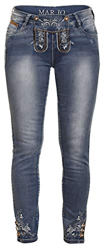 MarJo Damen Damen Trachten Stretch-Jeans lang blau, BLAU, 40