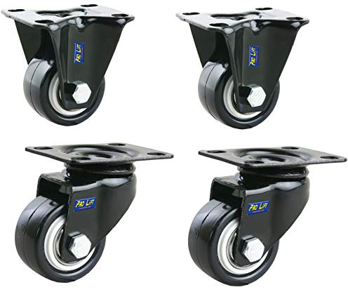 Pro-Lift-Werkzeuge Set 2x Bockrollen + 2x Lenkrollen je 45 kg Durchmesser 40 mm Gummirollenbelag Möbelrollen Transportrollen 4x Rollen