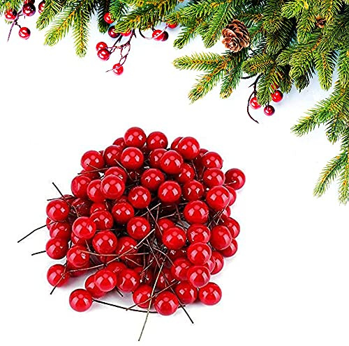 200 pezzi 15 mm Rosse Natalizie Artificiali Mini Bacche mini bacche rosse di Natale artificiali Simulazione Agrifoglio Rosso Natale per Decorazioni Natalizie Ghirlande NuzialiDecorazioni Regalo