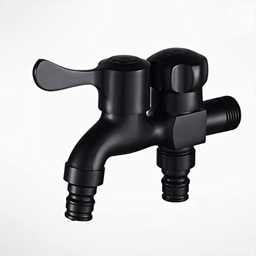 Wasserhahn garten doppelwasserhahn schwarz one in two out aussenwasserhahn frostsicher 1/2 zoll doppel wasserhahn aussen für Waschmaschine Schwarz A
