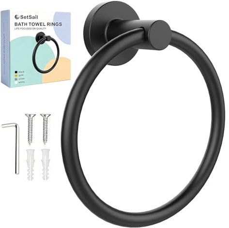 SetSail Towel Holder for Bathroom Wall Matte Black Towel Ring Stainless Steel Hand Towel Holder Heavy Duty Towel Hanger for Bath, Kitchen