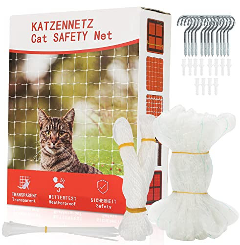 Jopassy Katzennetz,Balkon Katzennetz Schutznetz,8 * 3m Fenster Sicherheitsnetz,weiß und transparent,anwendbar auf Balkon,Terrasse und Fenster