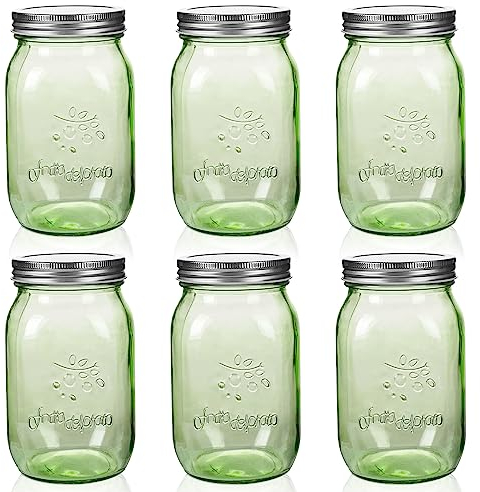 Amzcku Einmachgläser mit Deckel, 900 ml, 6 Stück, breite Öffnung, sicher für Lagerung, Einkochen, Einlegen, Konservieren, Fermentieren, Basteln und Dekorieren