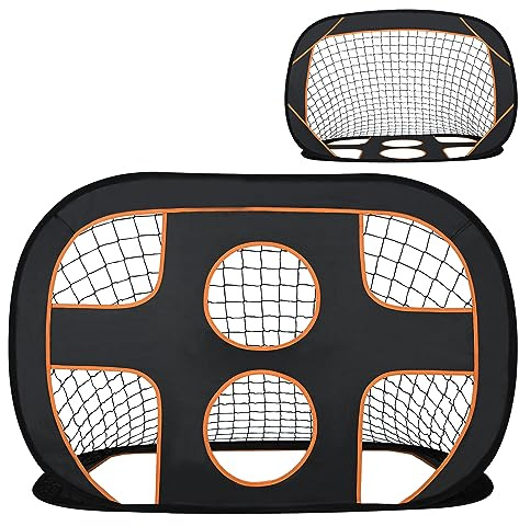 SUBTLETY 121x80x80cm Fußballtore Pop-Up Tor aus Fiberglas & Oxford-Stoff 2 in 1 Elastisches Fußball Netzwerk Tragbare Torwand Netz für Trainingsübungen & Fußballschuss (Schwarz Orange)