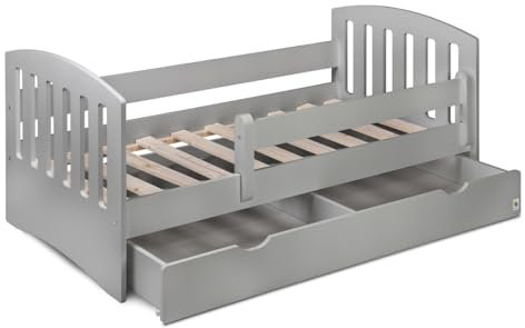 YappyLux 160 cm Kleinkindbett mit Schublade, Kinderbett, Kinderzimmer Möbel – Einzelbett Classic – Für Kinder Kleinkind Junior – Größe 160 x 80 cm, Hellgrau