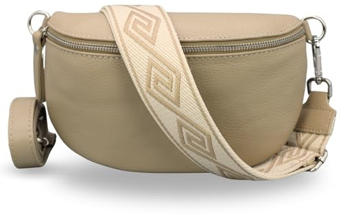 Adel Bags EMMA Silber Bauchtasche Echtleder Handgefertigt Crossbody Bag | Damen Umhängetasche, Echtes Leder, Schultertasche mit Ledergurt & wahlweise gemustertem Riemen, 2 Fächer, Made in Italy