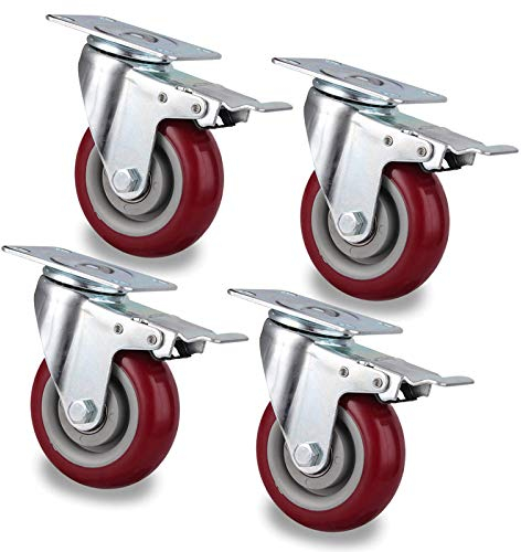 Plattenrollen Transportrollen, Lenkrollen mit Bremsen, Polyurethanrollen, 360° drehbar, Schwerlastrollen, verzinkt, Bolzen M12 (A/4-Bremse 125 mm)