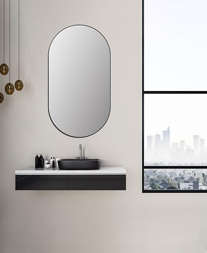 Talos Picasso Design Espejo Negro 50 x 90 cm – con Marco de Aluminio Ambiente Atemporal Espejo de baño y Espejo de Pared