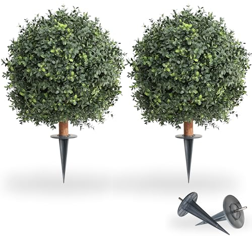 momoplant Two H24 - W 16 Boxwood Cone Artificial UV Rated Cypress Topiary Soil Insertion w/Spike, Silk Tree Warehouse Indoor/Outdoor Tree Bush Plant Evergreen Pine