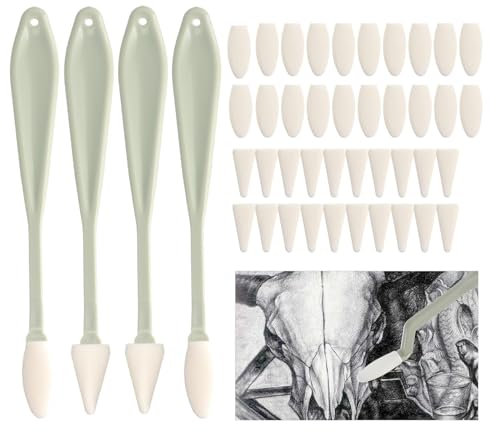 4 Stück Sketch Wiping Pen,Papierwischer mit 40 Ersatzköpfer,Skizzierwischstiften,Erase Schwamm Tool,Kunstblender,Radiergummis - für Künstler,Studenten und Kohleskizzier-Enthusiasten