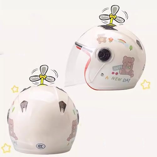 QJWMatic Retro Motorrad Kinder Jethelm mit Visier Jungen Mädchen Süßer 3/4 Halbhelm Jugend Kinder Roller ATV Moped Helm ECE Geprüft C,50-55CM