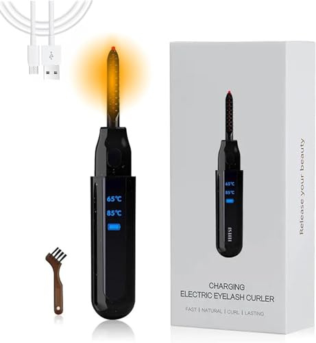 Beheizte Wimpernzange, USB Wiederaufladbare Wimpernzange, 2 Gang Temperaturregelung mit LED-Anzeige Mini Lash Curler für Frauen Mädchen Schnelles Aufheizen Curling (Schwarz)