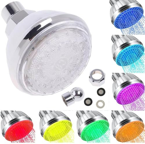 ypuxil Pommeau De Douche Economie Deau, LED Pomme De Douche, Lumière Flash 7 Couleurs Changeant Automatiquement Pommeau Douche Anti Calcaire, LED Fixe Pomme De Douche Haute Pression