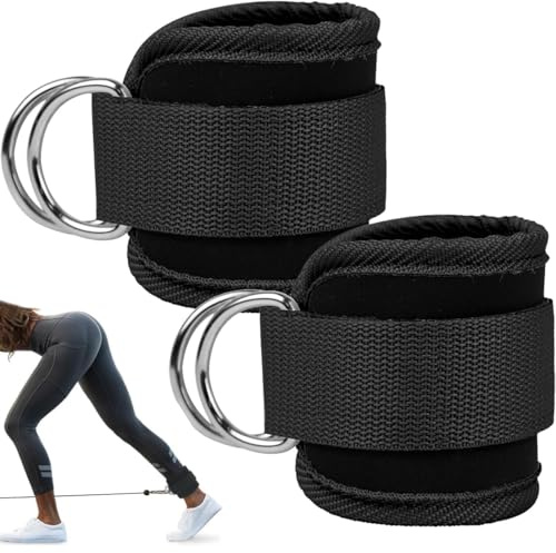 2 Stück Fußschlaufen Kabelzug mit D-Ringen, Ankle Straps, Fußmanschetten Kabelzug für Männer und Frauen Beinstrecker, Fußschlaufen für Fitness Training, Fußmanschetten kabelzug