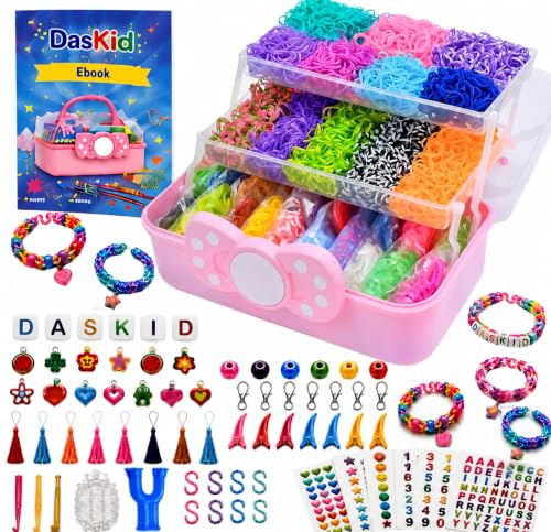 DasKid 17000+ Loom Bands Kit - 40 Vibrant Colors Loom Bands – Rubber Bands Bracelet Making Kit with A,B,C Beads, S Hooks and Tools with Storage Box - DIY Arts & Crafts Easter Gift for Girls & Boys