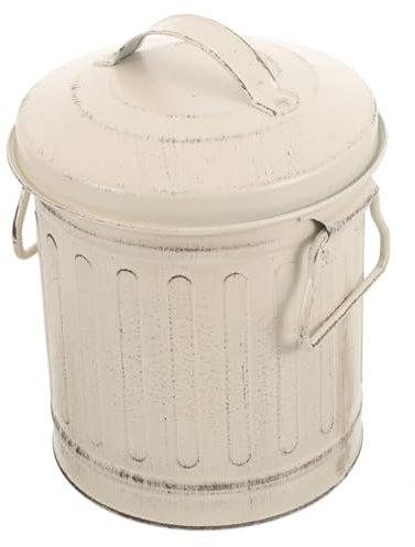 Garneck Secchio Per Cenere in Metallo Con Coperchio e Manico Comfort Contenitore Resistente Per Cenere Da Stufa e Portatile Per Esterno e Interno Design Vintage Beige