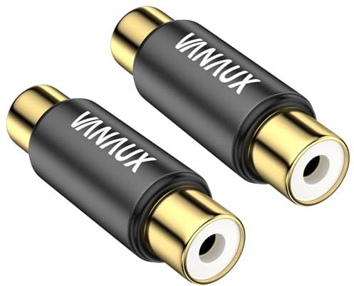 VANAUX 2-Pack Gold RCA Female to Female Coupler,Barrel Connectors Adapters Extend Subwoofer RCA Cables Gold Plated for HDTV,Speakers, Amplifiers, Car Audio-Black