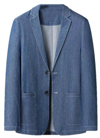 Hndudnff Blazer en jean à manches longues avec poches pour homme - Veste de costume d'affaires slim, noir foncé, XL