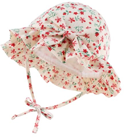 XIAOHAWANG Sommerhut Baby Mädchen UV Schutz Sonnenhut Mütze Baby Sommer Mützen Baumwolle Mit Schleife und Bindebändern