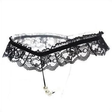 Bommi Fairy Women‘s Sexy Lace Pearl T-Pants Cute Thong gag Gift One Size Underwear G-Strings (UK, Alpha, One Size, Regular, Regular, Black)
